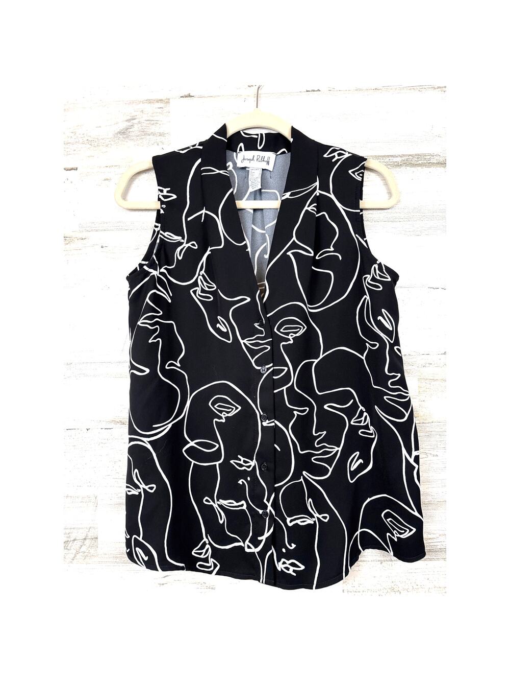 Joseph Ribkoff Womens 8 Black White Abstract Sleeveless Button Work Blouse NEW